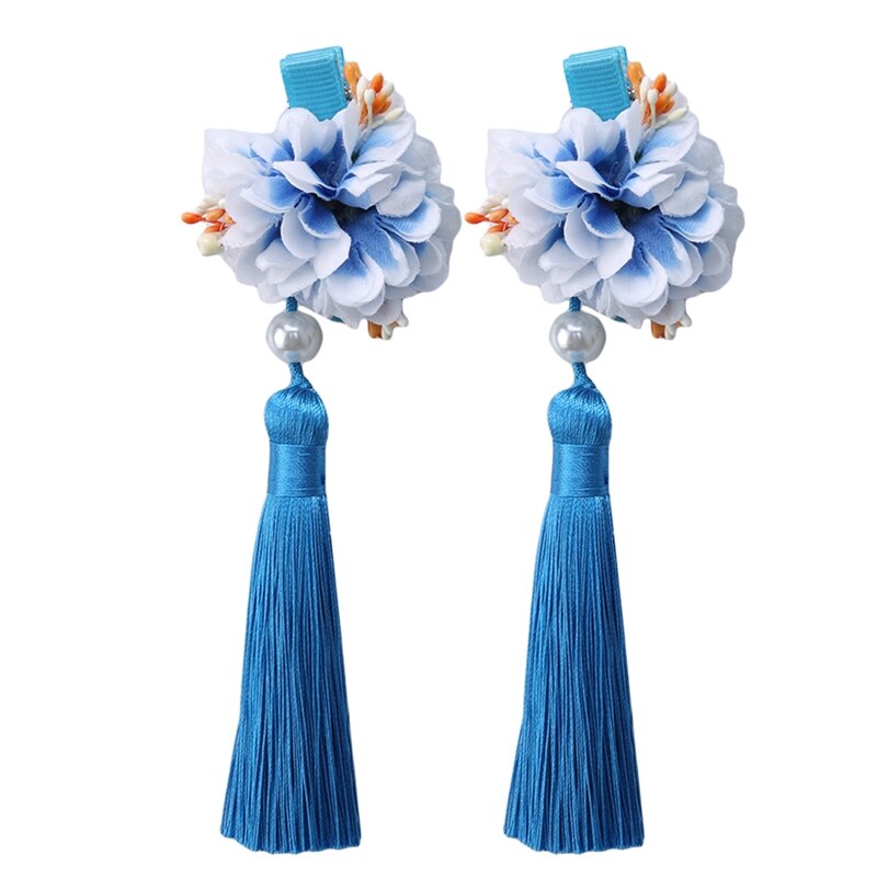 2020 novo multi estilo meninas grampos de cabelo chinês tradicional princesa borlas flor hairpins crianças meninas acessórios para o cabelo: BLUE