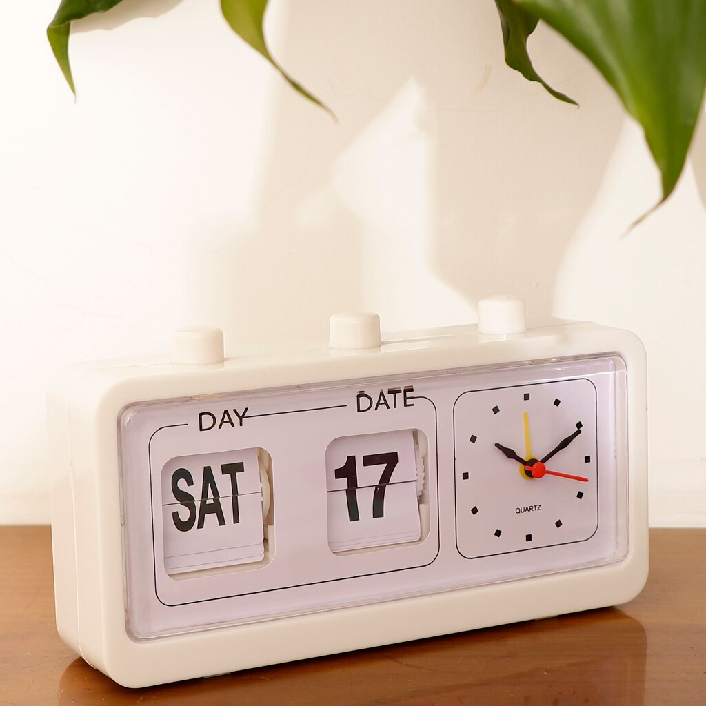 Retro Style Calendar Flip Alarm Clock with Three Press Button -Black/White