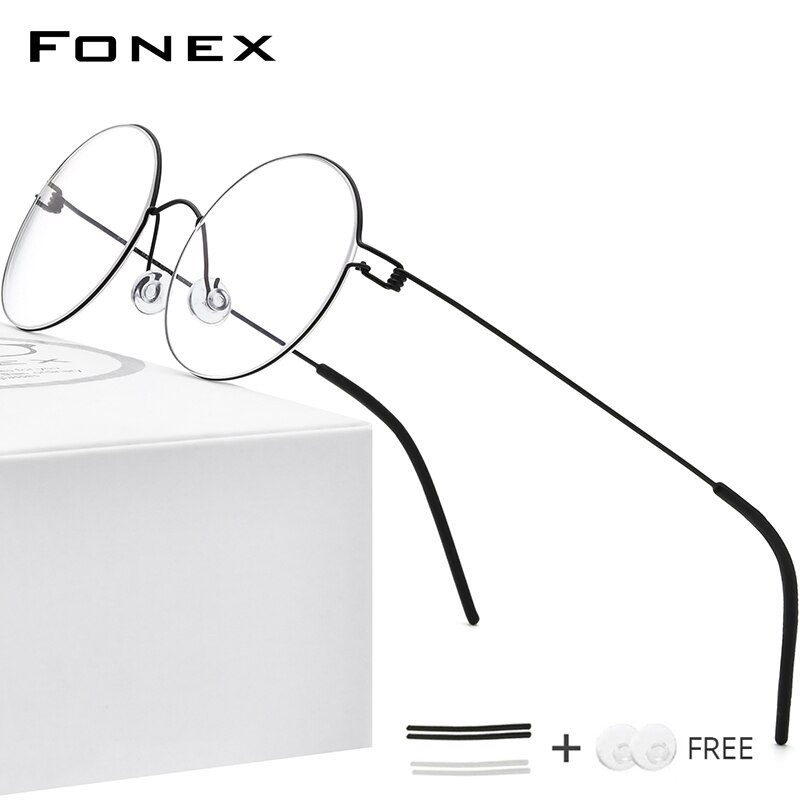Fonex titanium legering briller ramme mænd vintage runde briller kvinder optisk koreansk recept skrueløs briller 98607: Sort