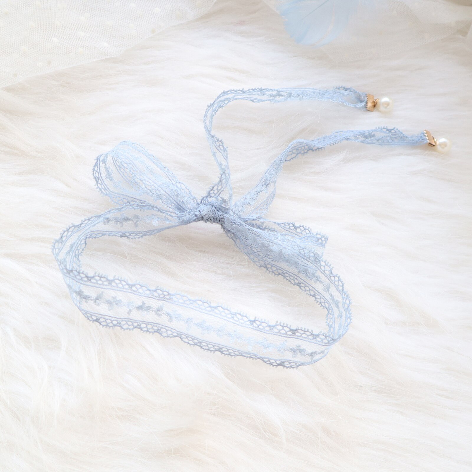 Grå blå serie blonde chokers halskæder stål imiteret perle vedhæng blonde choker kvinder smykker bryllup 1 stk.: Gråblå 100cm