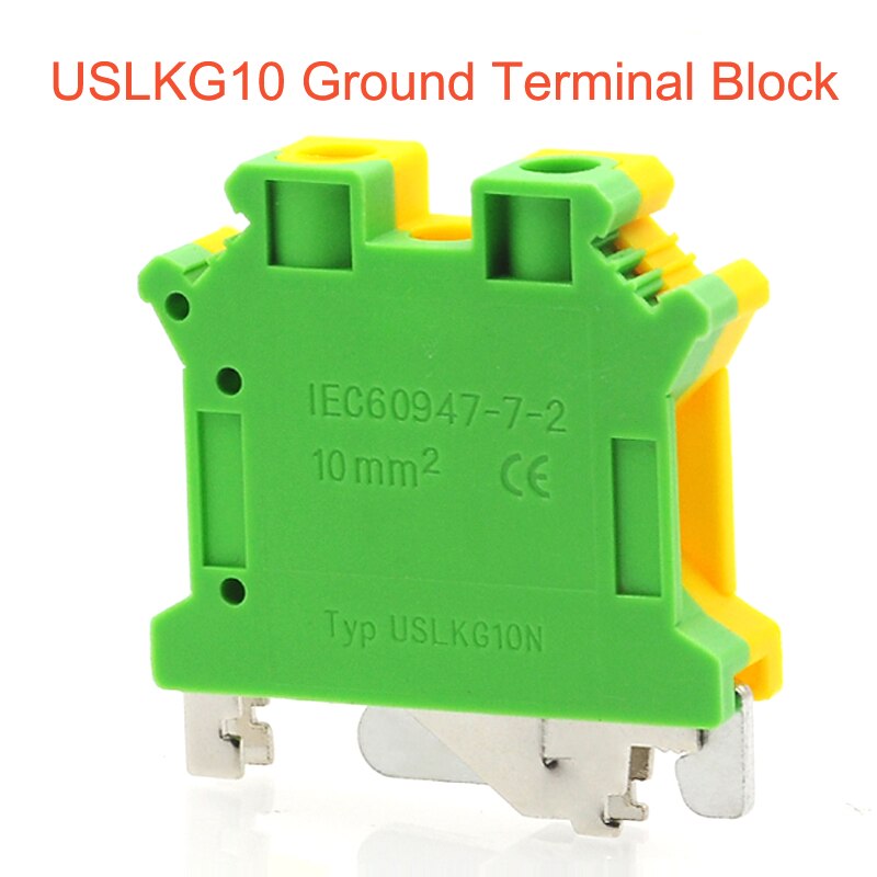 10/5Pcs Din Rail Schroef Aarding Terminal Blok USLKG2.5/3/5/6/10/16/35 Uk Morsettiera Geel Groen Grond Draad Connector Messing