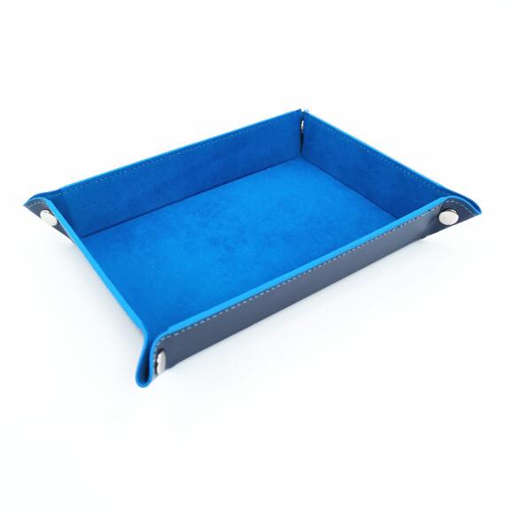 Dobbeltsidet terningeholder terningebakke læder foldebakke fløjl til rpg dnd bordspil opbevaring d&amp;d kort memo holder organizer: Blå