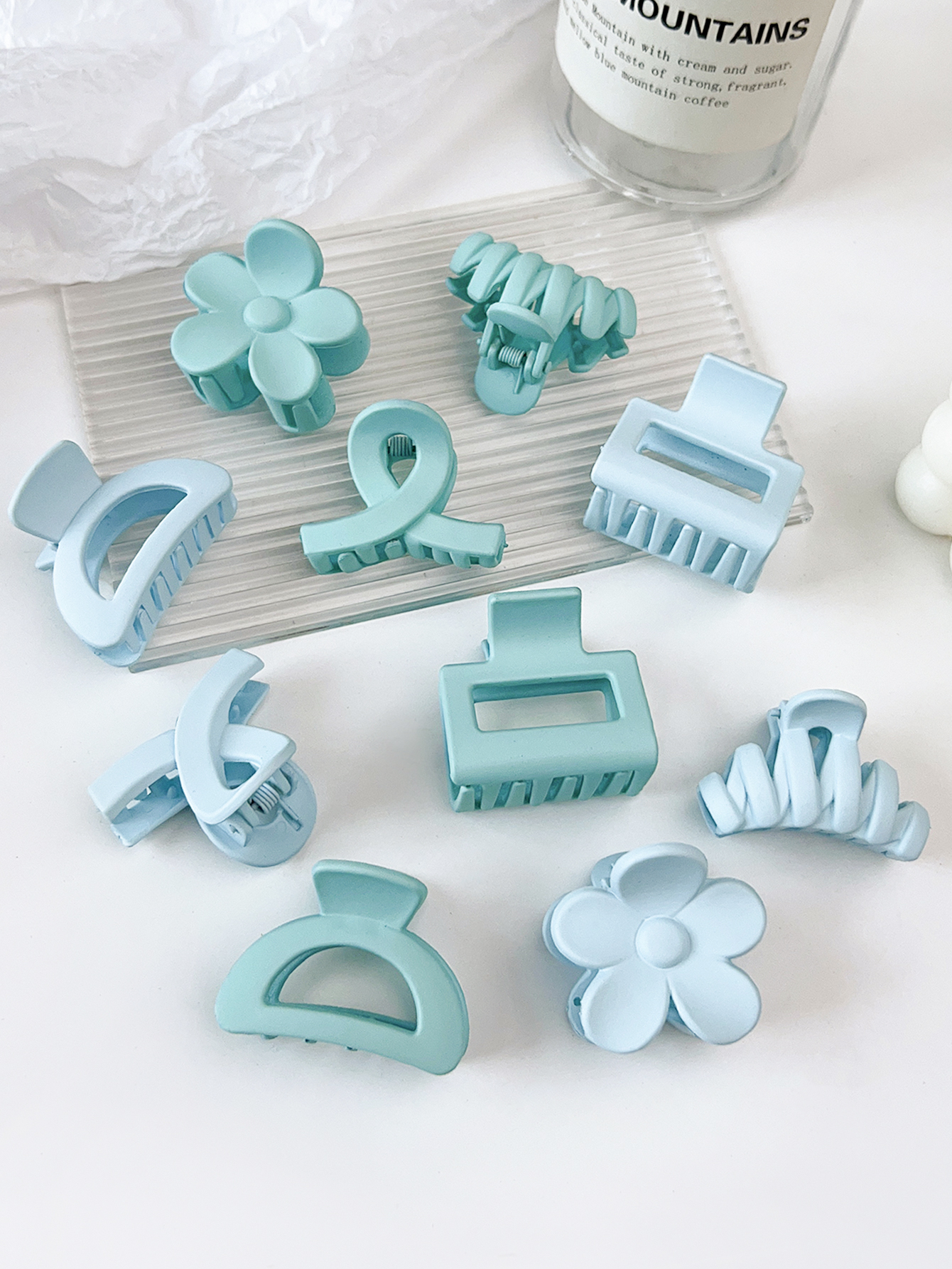 10 Pcs Pink Small Claw Clips Set,Matte Tiny Flower Jaw Clips for Women Girls,5 Style Nonslip for Thin Medium Fine Hair: SKY BLUE