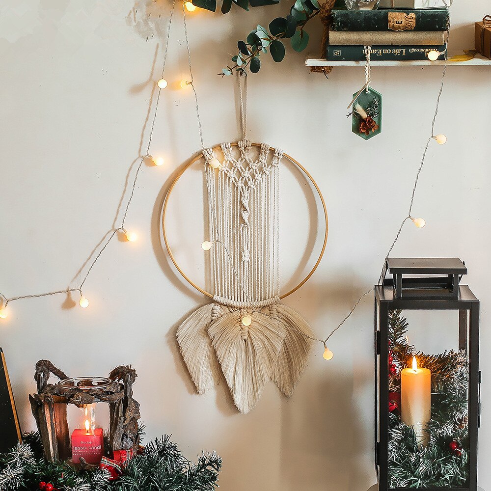 Boho blad macrame vægophængning gobelin macrame dreamcatcher soveværelse indretning værelse dekoration stue dekoration