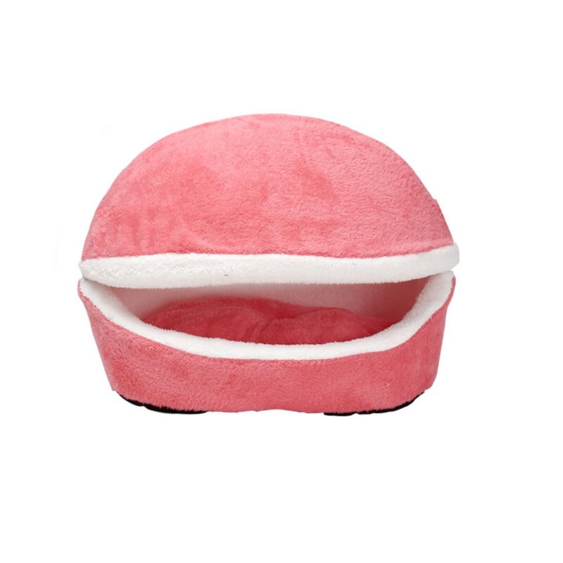 Lit Hamburger en coton pour chat, doux, coupe-vent, amovible, pour animal domestique, sac de couchage, grotte à câlin, petit chien: Rose / S 46x35x26cm