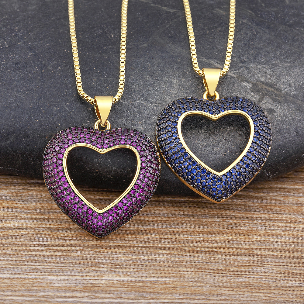 Nidin, collar de cadena de eslabones con colgante de circonita de cristal hueco en forma de corazón en 4 colores de , joyería con dijes para mujer, de aniversario