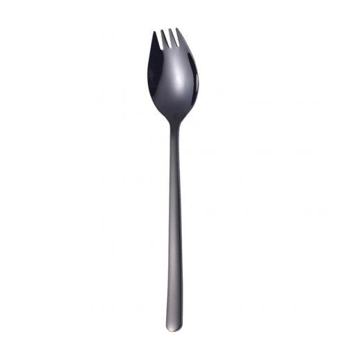 Tenedor multifunción de acero inoxidable 2 en 1, cuchara portátil para Fideos, fruta, ensalada, tenedor de viaje al aire libre, utensilios de cocina, 1 ud.: Negro