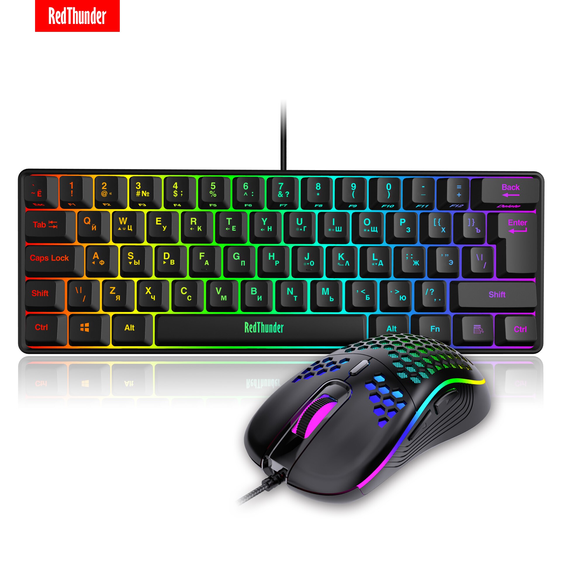 Ensemble clavier et souris de jeu RedThunder 60%, Mini-clavier Ultra-Compact, rétroéclairé rvb, 7200DPI, pour PC et Mac Gamer