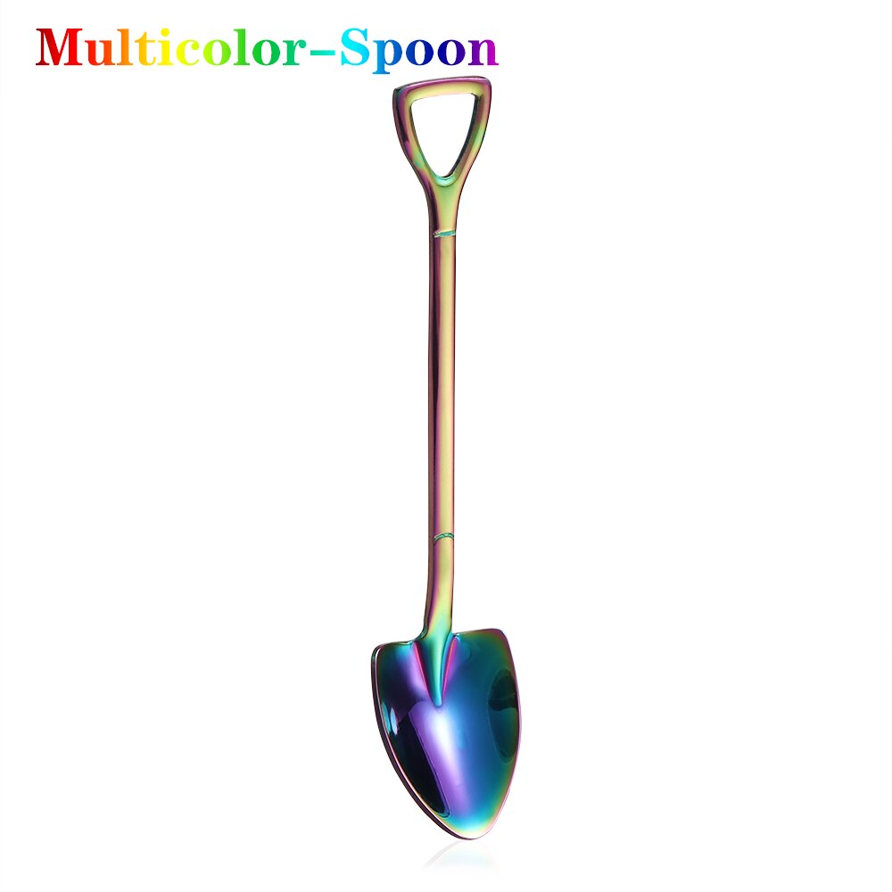 Shovel Shape Spoon Fork Long Handle Multi-color Soup Coffee Ice Cream Tea Spoon Stainless Steel 12.2*2.2cm For Home Kitchen Kids: Multicolor-Spoon