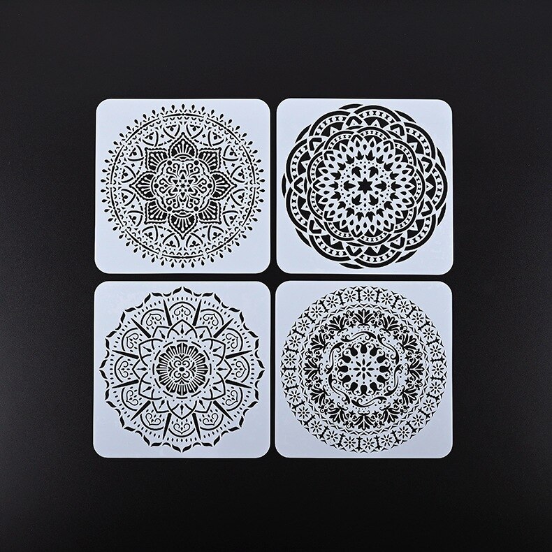 9 Stks/pak 20*20Cm Plastic Stensils Muur Bloem Ronde Geometrische Sjablonen Voor Schilderen Stencil Ambachten Grote Mandala Decoratieve