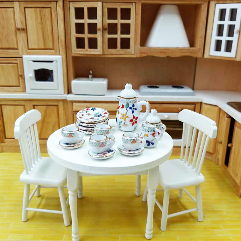 15pcs 1:12 Mini Porcelain Tea Cup Set China Flower Tableware Kitchen Doll House Scene Model Play House Toys