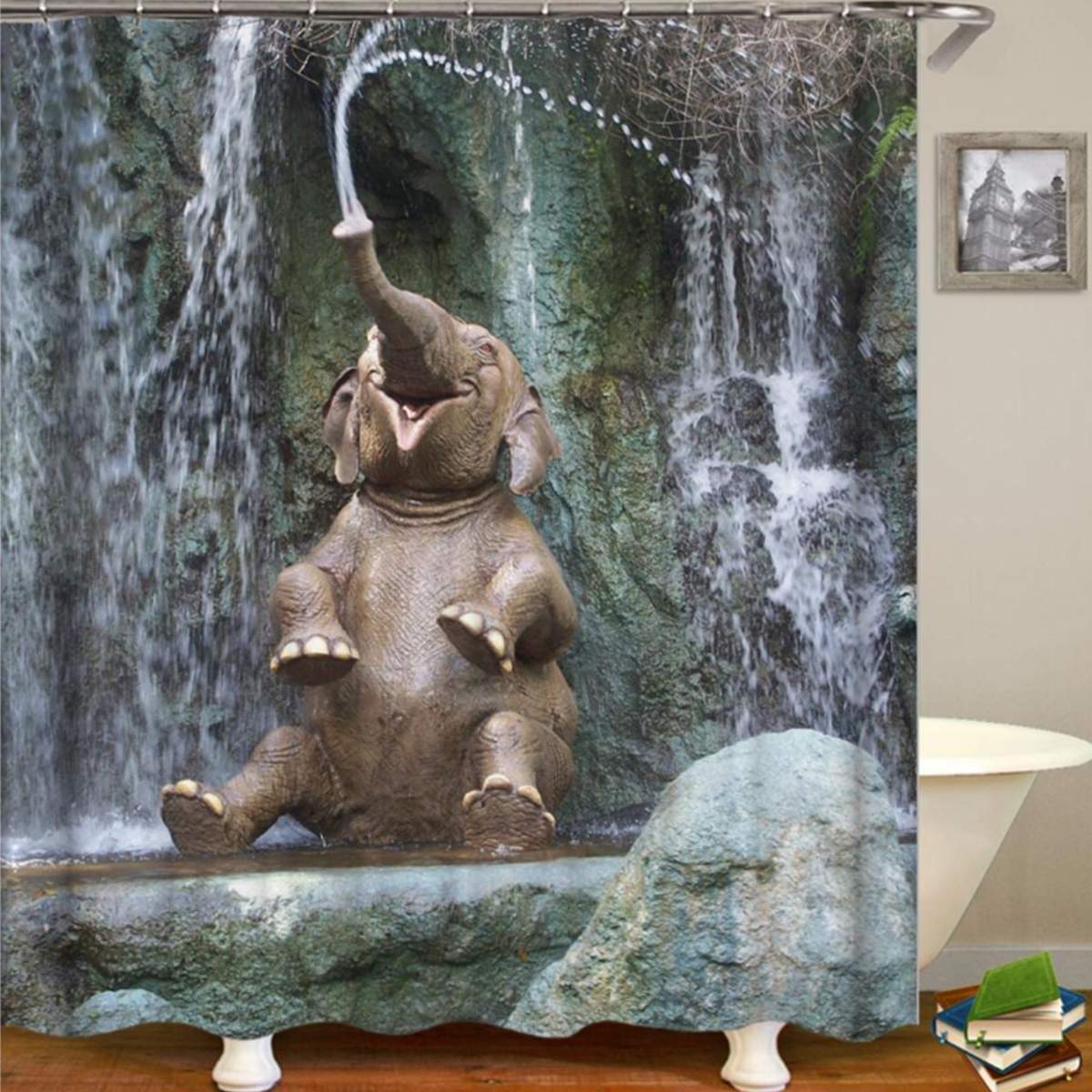 180 x 180cm 3d dyr elefant bad bruseforhæng vandtæt elefant bademåtte skridsikker toilet tæppe gulvmåtte indretning til hjemmet: 180 x 180cm
