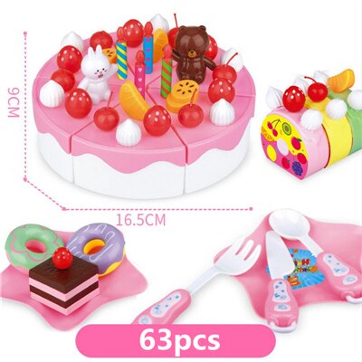 103Pcs ABS Plastic Cake Toys Children's Classic Kitchen Toys 6 Different Types Pink blue Boys And Girls Birthday Christmas: 63pcs pink no box