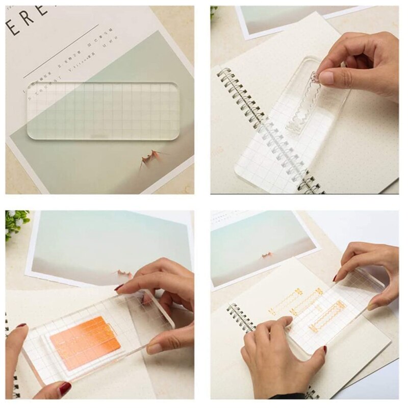 12 Pieces Stamp Blocks, Clear Acrylic Stamping Tools Set With Grid Lines For Scrapbooking, Arts And Crafts Making