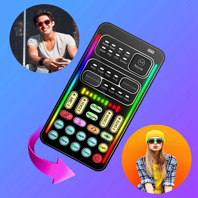 Cambiador de voz I9, Kit completo de múltiples efectos de Audio, Bluetooth, tarjetas de sonido en vivo, tarjeta de sonido portátil ultrafina, herramienta de micrófono duradera