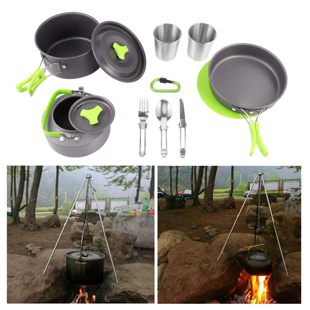 1 conjunto portátil talheres picnic panelas kit para acampamento caminhadas em casa: Default Title