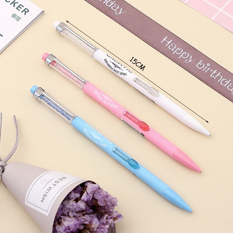 Stylo mécanique diamant mignon Kawaii, 0.5mm, crayon automatique rose blanc bleu pour enfants élèves, fournitures scolaires et de bureau