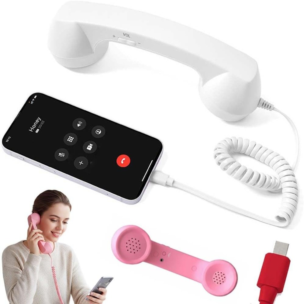 with Microphone Phone Handset Telephone Style Type-C Landline Handle Receiver Tangle Free Wire Handheld Cell Phone Receiver: dark blue