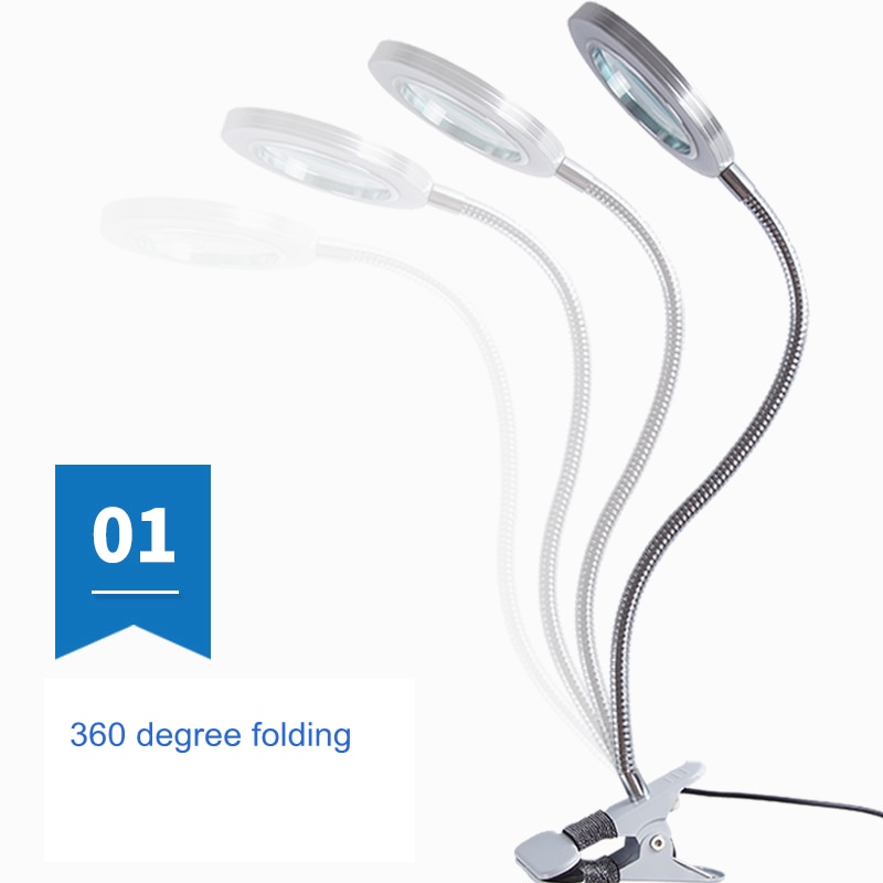 Led skrivebordslampe clip on lys forstørrelsesglas klemme lampe øjenbeskyttelse bordlampe til læsning af tatoveringscomputere og makeup lys