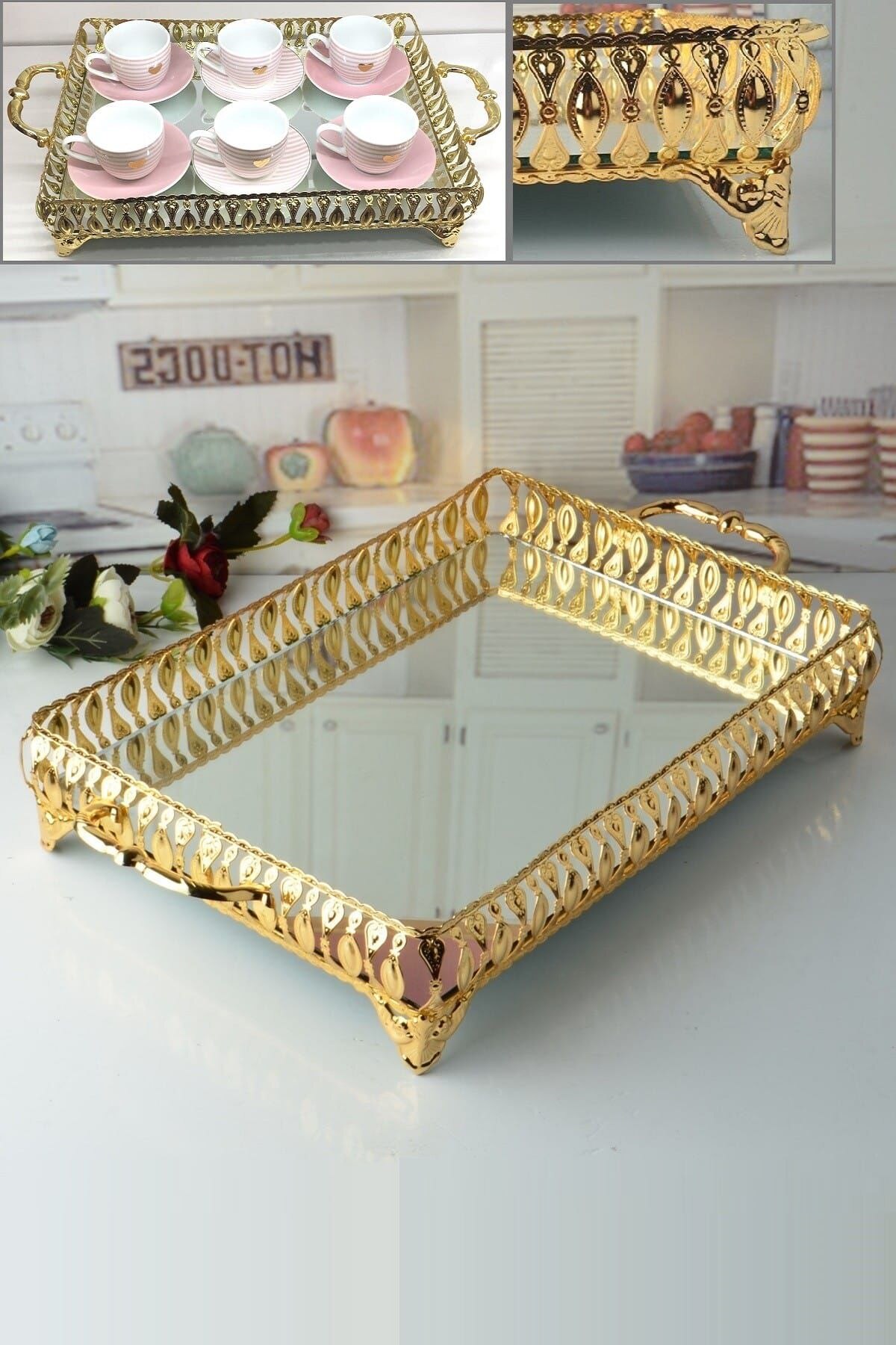 Rectangular Mirror Presentation Tray, Decorative Tray, Tray With Handle Coffee tray tray tea tray