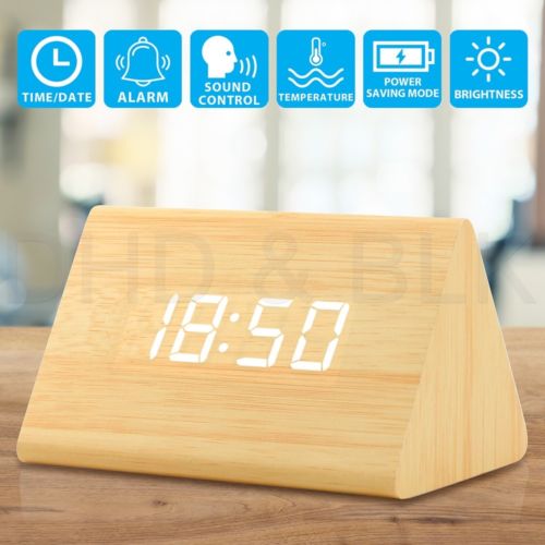 Elektronische Digitale Houten LED Wekker Klinkt Controle Temperatuur Desk Decor