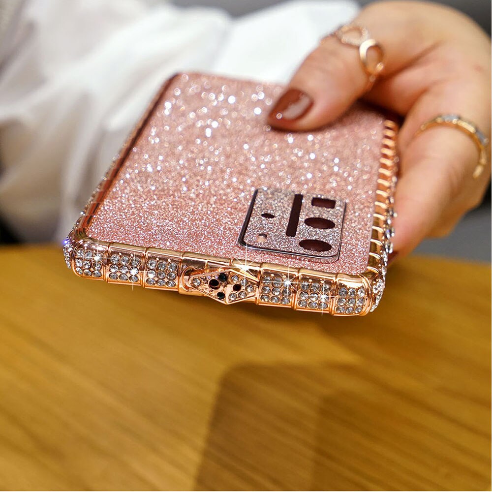 Luxo strass caso de metal amortecedor para huawei p40 pro caso bling glitter cristal diamante p40 capa coque para huawei p40 funda: Huawei P40 / Rose Gold