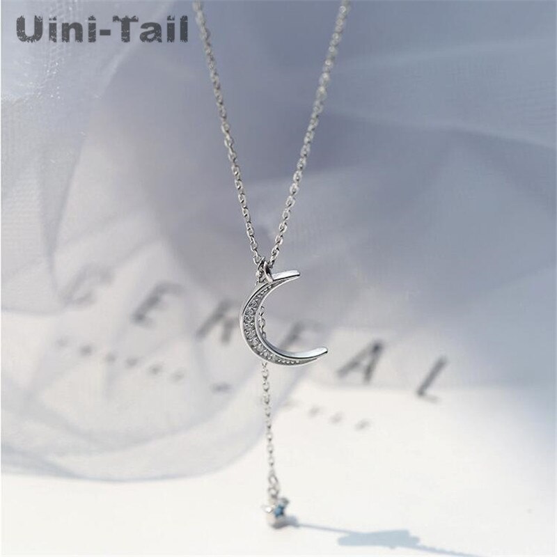Uini-cauda novo 925 prata esterlina estrelas lua micro-incrustado colar coreano moda doce personalidade simples pequeno fresco ed283