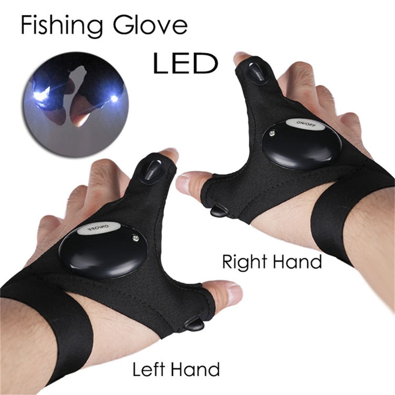 1 pièces LED lampe de poche extérieure pêche gants demi-doigt gants avec lumière éclairage nuit pêche sauvage Camping gauche main droite