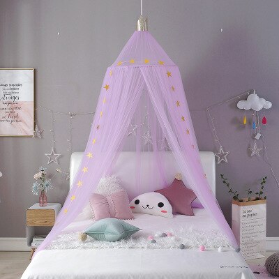 Myggenet med gratis stjerner hængende telt baby seng krybbe baldakin tyl gardiner til soveværelse lege hus telt til børn børneværelse: Lilla