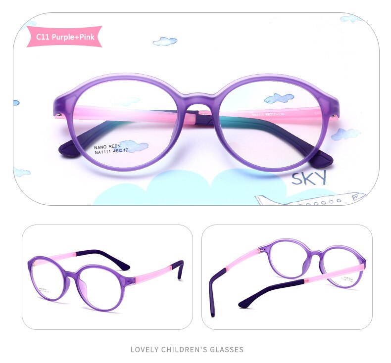 TR90 Silicone Flexible Kids Eyeglasses Frames Boy Girl Cute Optical Myopia Clear Brand Children Glasses Frame Matte Spectacle: C11 Purple Pink