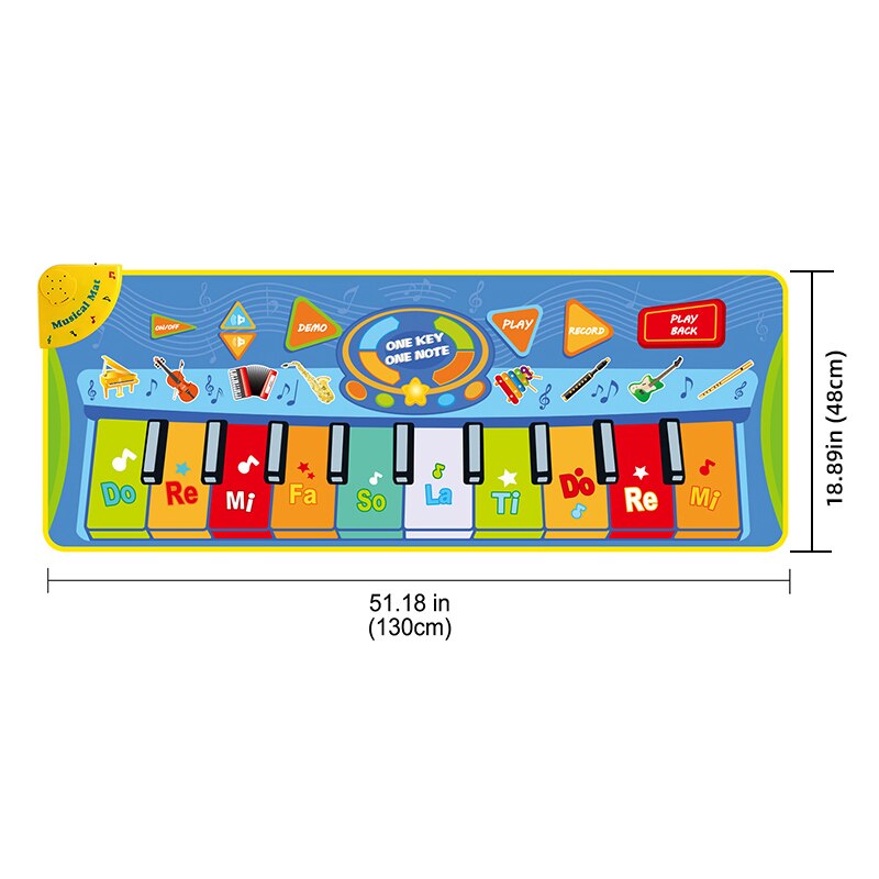 7 stili tappetino musicale per bambini di grandi dimensioni giocattoli per pianoforte giocattolo per bambini musica da gioco tappetino per bambini educazione precoce apprendimento regali per bambini: F 130x48cm