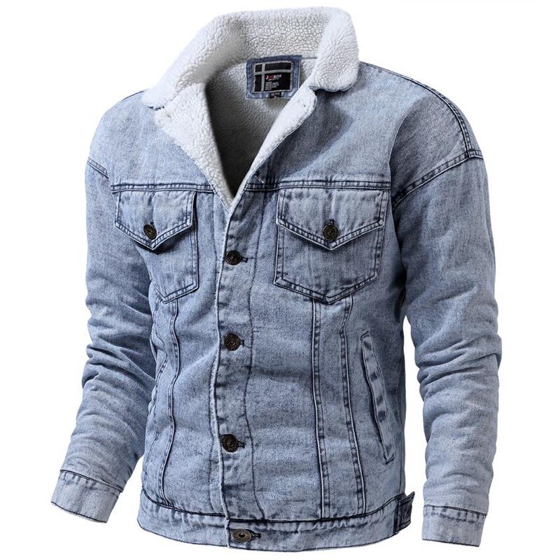 Men Denim Jacket Winter Warm Fleece Coats Thick Streetwear Jean Jackets Casual Loose Outerwear Chaqueta Hombre M-XXL: White / XXL