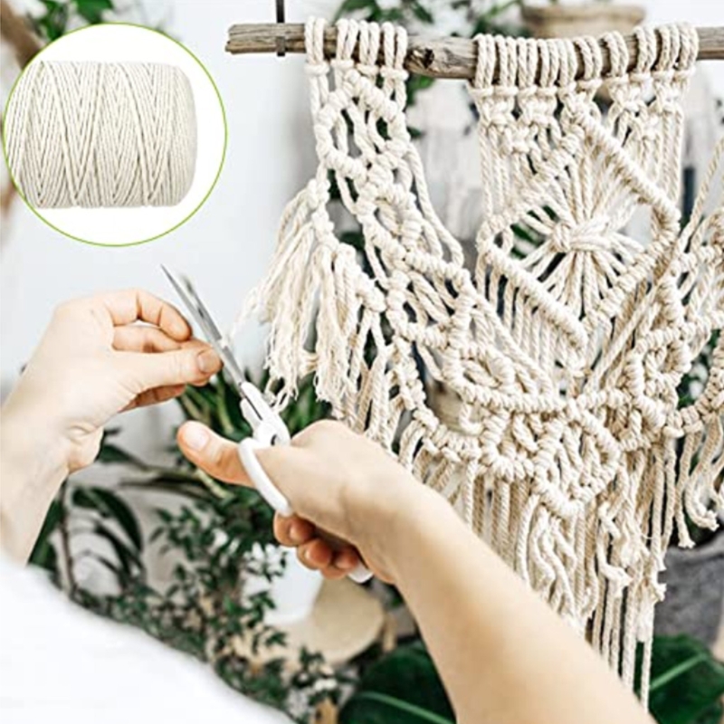 Cordón de macramé de 3mm y 109 yardas, cuerda de hilo de algodón Natural para hacer macramé, colgador de pared, planta, atrapasueños