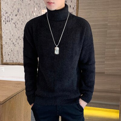 Vintertröja herr polotröja herr solid casual streetwear tröja herr varm stickad tröja herr tröja: Svart / M