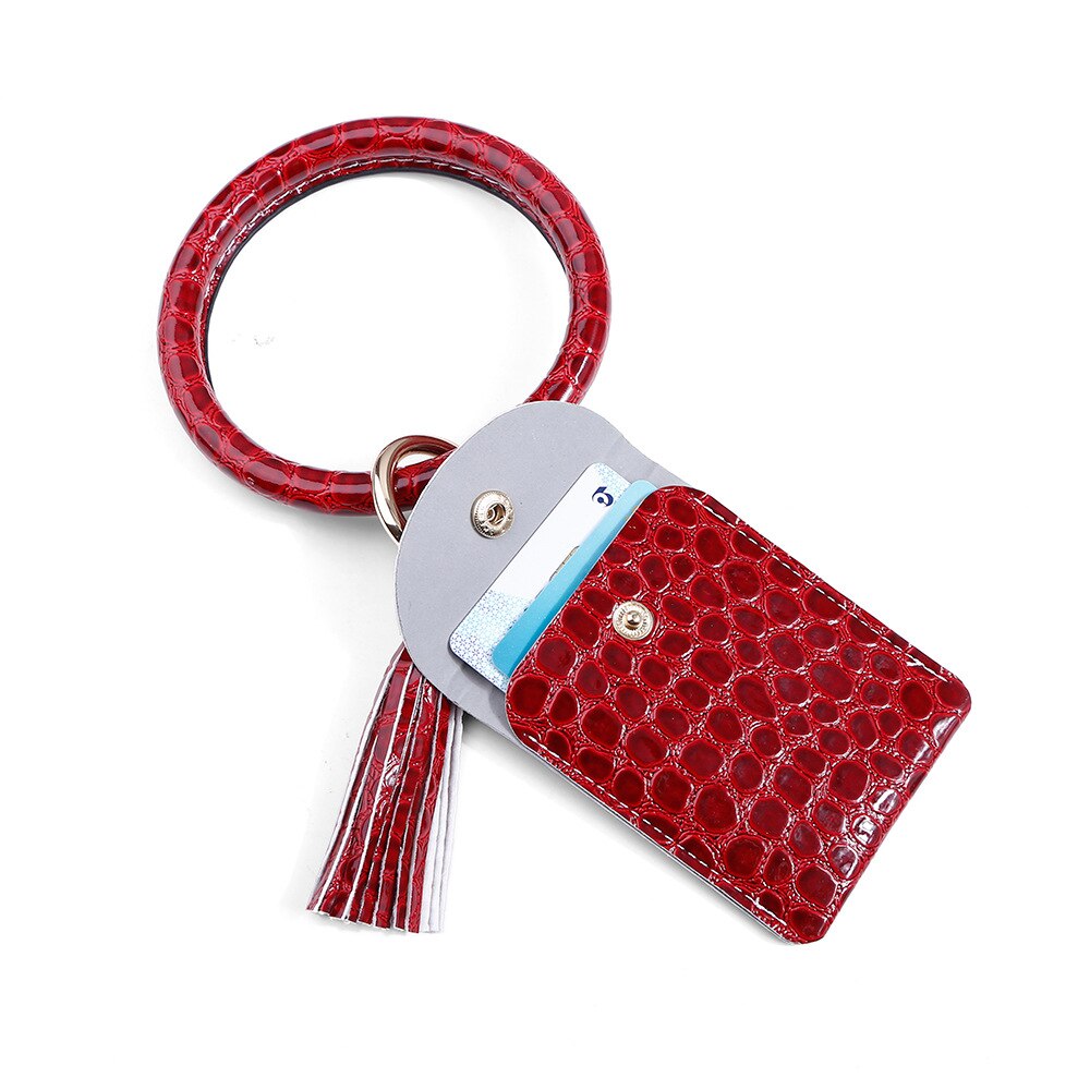 Coin Purse Bracelet Key Chain PU Leather Stone Pattern Card Bag Bracelet Pendant Female Key Case Key Wallets Pillow: Red