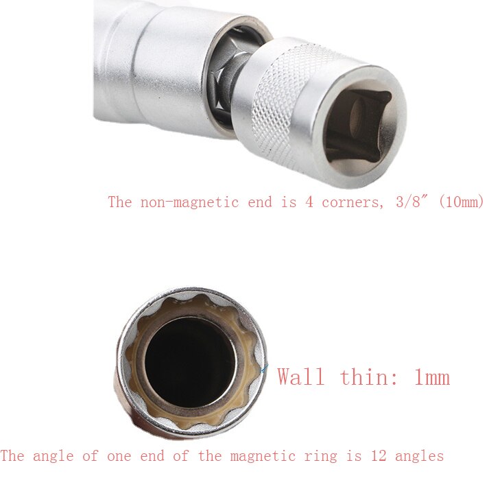 3/8 Universal Spark Plug Thin Magnetic 12 Angle Socket Adapter for Fire Nozzle Spark