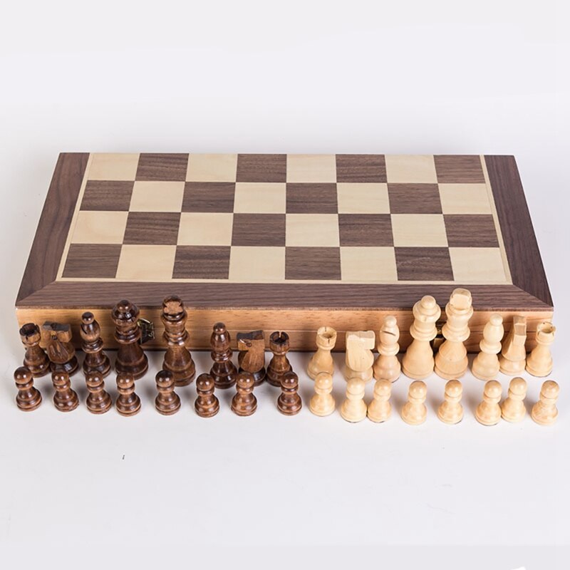 Houten Schaken En Dammen Set Magnetische Schaken Board Set Voor Kids Volwassenen Reizen Draagbare Vouwen Schaakspel Sets