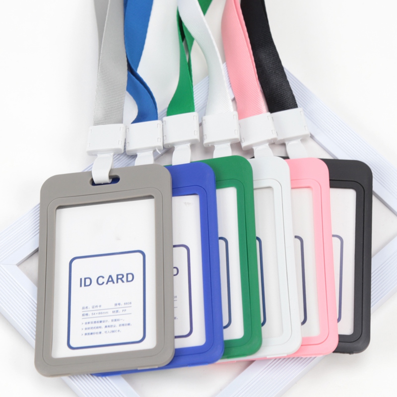 Soporte de tarjeta de identificación de Color de trabajo Unisex, cordón, funda de identificación, doble transparente, exposición de negocios, correa para colgar en el cuello