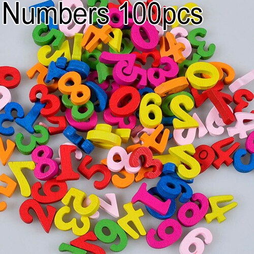 100Pcs Kleurrijke Letters Numbers Houten Plaksteen Versieringen Ambachten Tool Приукрашивание: Numbers