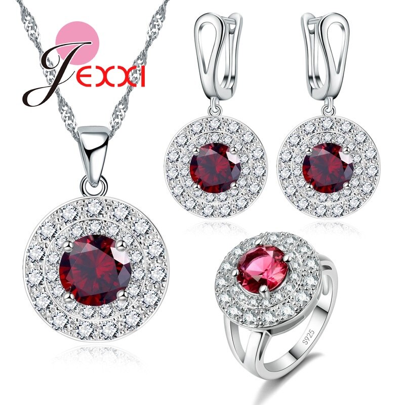 Top Rode Cubic Zircon Crystal Bruids Sieraden Set Voor Vrouw 925 Sterling Zilveren Bruid Sieraden Set