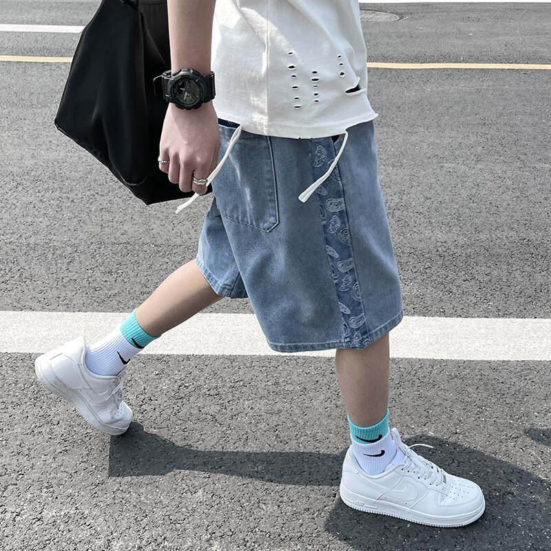 Men's Summer Denim Shorts Straight Large Size Loose Overalls Five-Point Pants Cotton Stretch pants