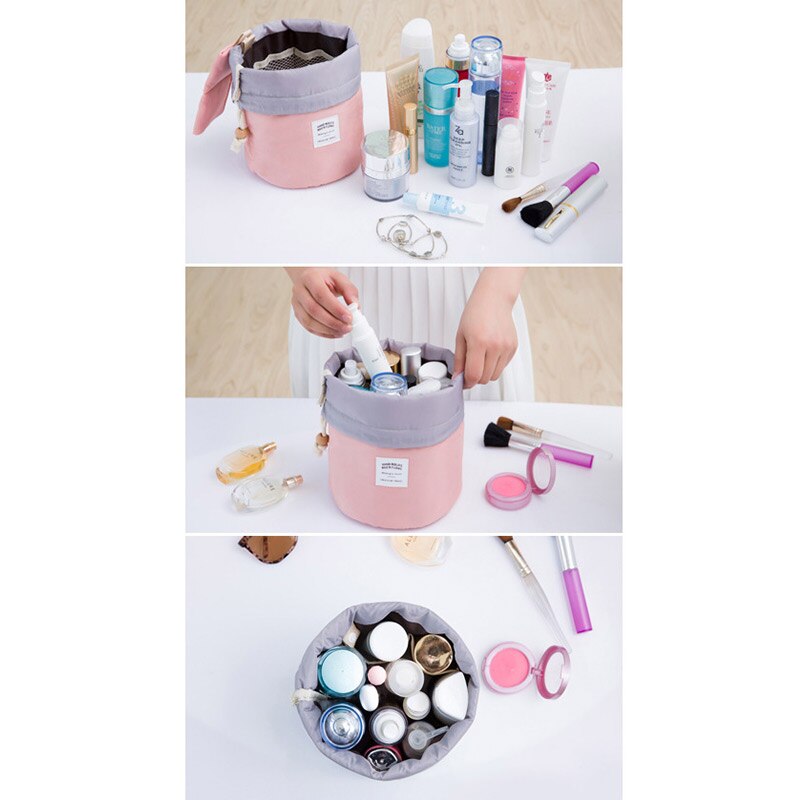 Aosbos Wasserdichte Reise Kosmetik Tasche Nylon Kordelzug Barrel Waschen Taschen Große Kapazität Frauen Kosmetik Make-Up Tasche