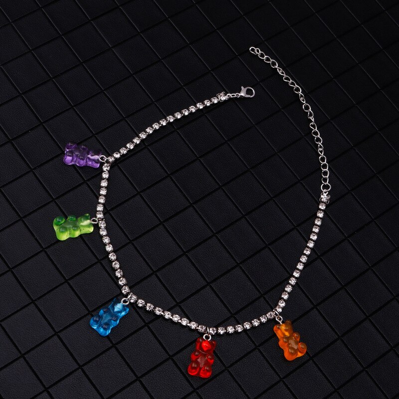 Diamanten Bezaaid Ketting Candy Kleur Mini Beer Ketting Vrouwen Leuke Cartoon Animal Hanger Sieraden