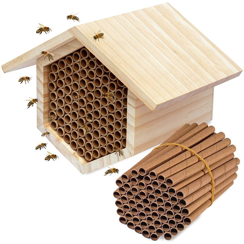 583A 50Pcs Bee House Tubes Refill Bee Paper Tube Liners for Insect Nest Beehive House Garden Pollinator Bee House Nest Tubes