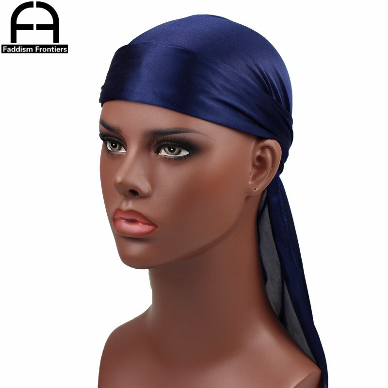 Perruques Turban en Satin Durag pour homme | Couvre-chef de motard, bandeau de luxe, chapeau Pirate, accessoires pour cheveux,: Marine Bleu
