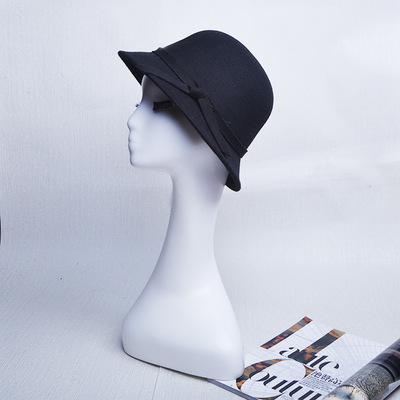 BINGYUANHAOXUAN Vrouwen Vintage Voelde Ronde Cloche Hoed Bloem Boog Fedora Bowler Caps: 15