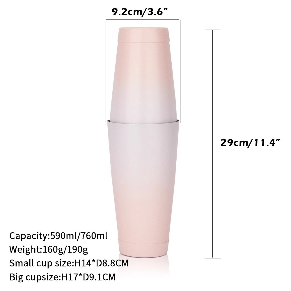 stainless steel high-end boutique pink gradient Boston cocktail shaker multifunctional shaker bar tool