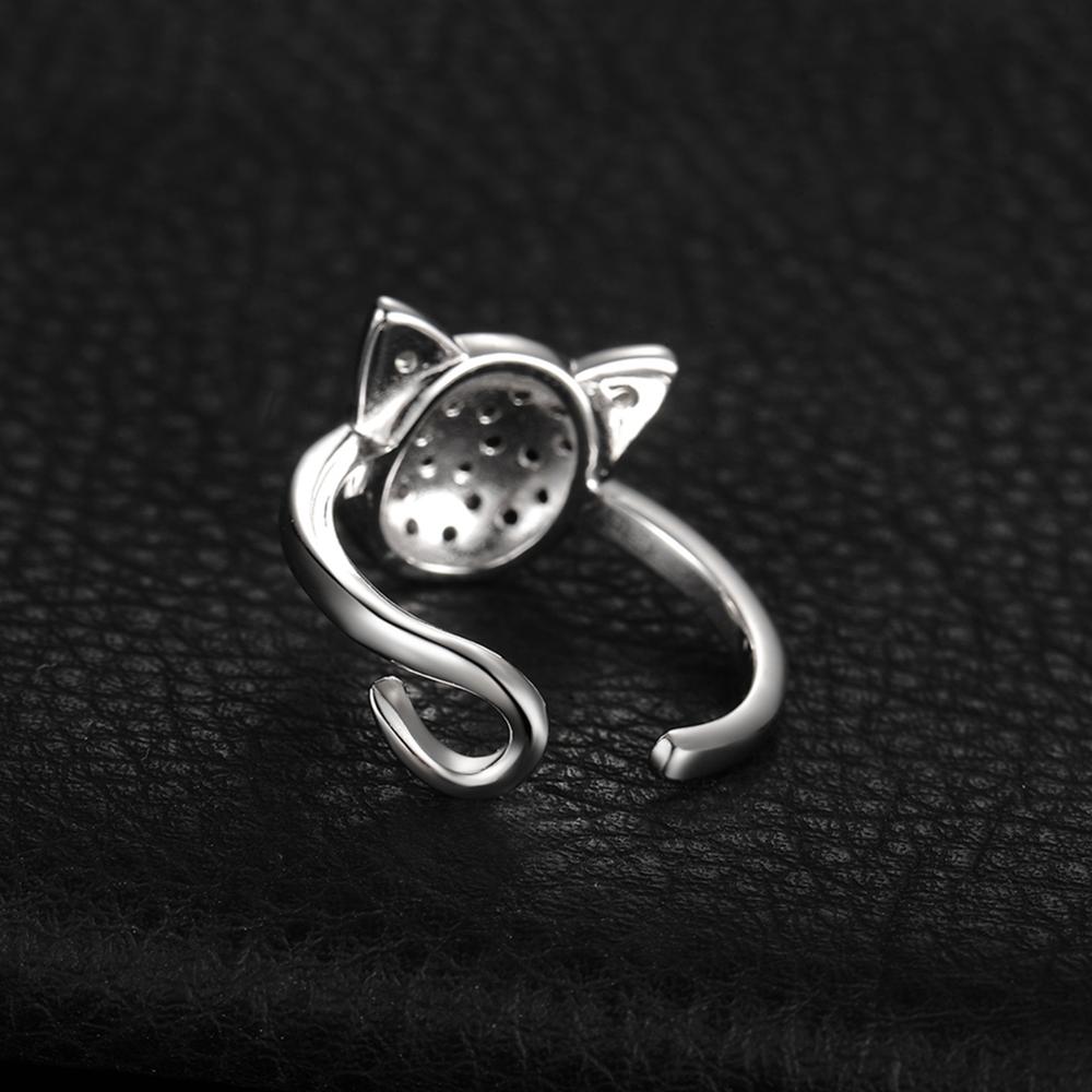 JewelryPalace Kattengezicht Ring - 925 Sterling Zilver - Zwarte Spinel Zirkonia - Verstelbare Open Ring