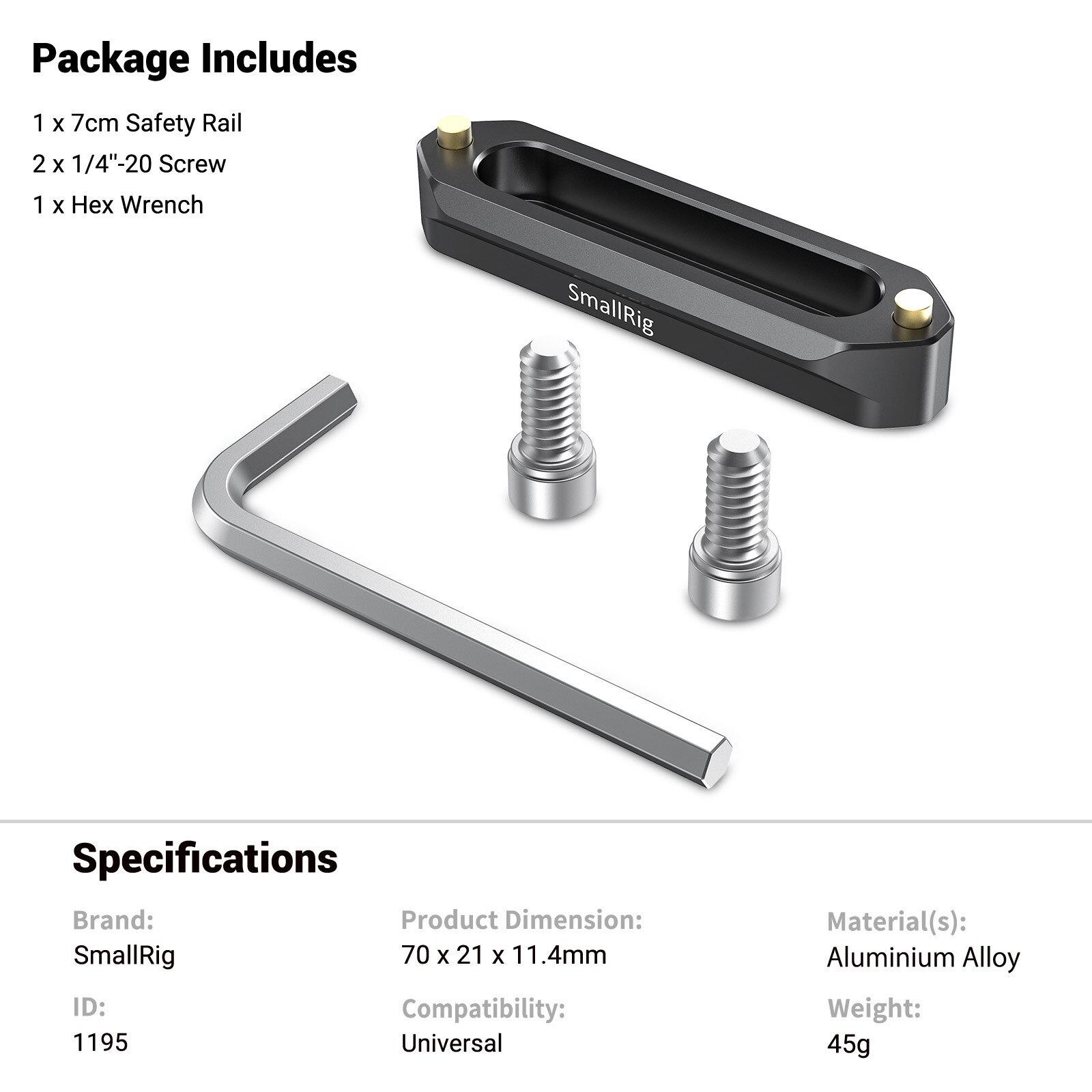 SmallRig DSLR Camera Quick Release Safety Rail Nato Rail 7cm Long For Nato Handle EVF Mount Support -1195