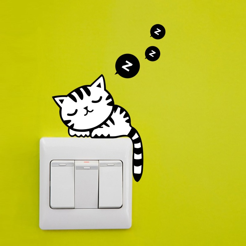 Cute Removeable Cat Switch Sticker Mural Art Wall Bedroom Bathroom On-off Switch Stickers Kids Switch Outlet Home Decorations